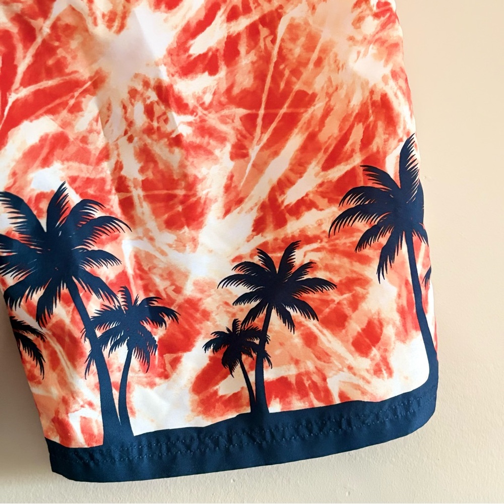 Big Chill Orange Tie-Dye Swim Trunks w Navy Palm Tree Design – Size XL - Picture 9 of 12